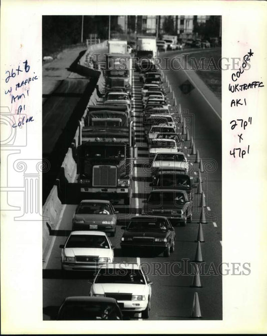 1993 Press Photo Traffic jam on Interstate 10 westbound in Metairie - Historic Images