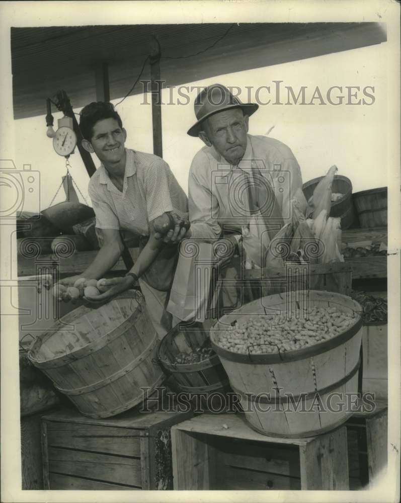 1957 Roy Drew &amp; Grandfather J. J. Drew Sell Product From Family Farm-Historic Images