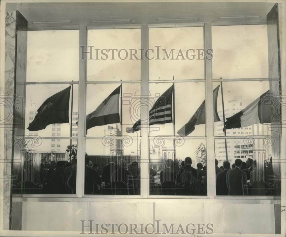 1958 Flags wave in Civic Center for International Week-Historic Images