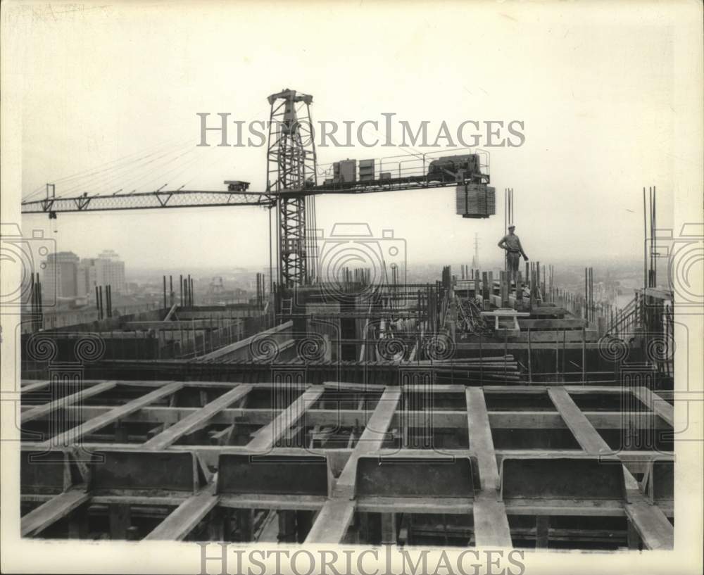 1965 International Trade Mart Complex, Crane &amp; Worker on Tower Top-Historic Images