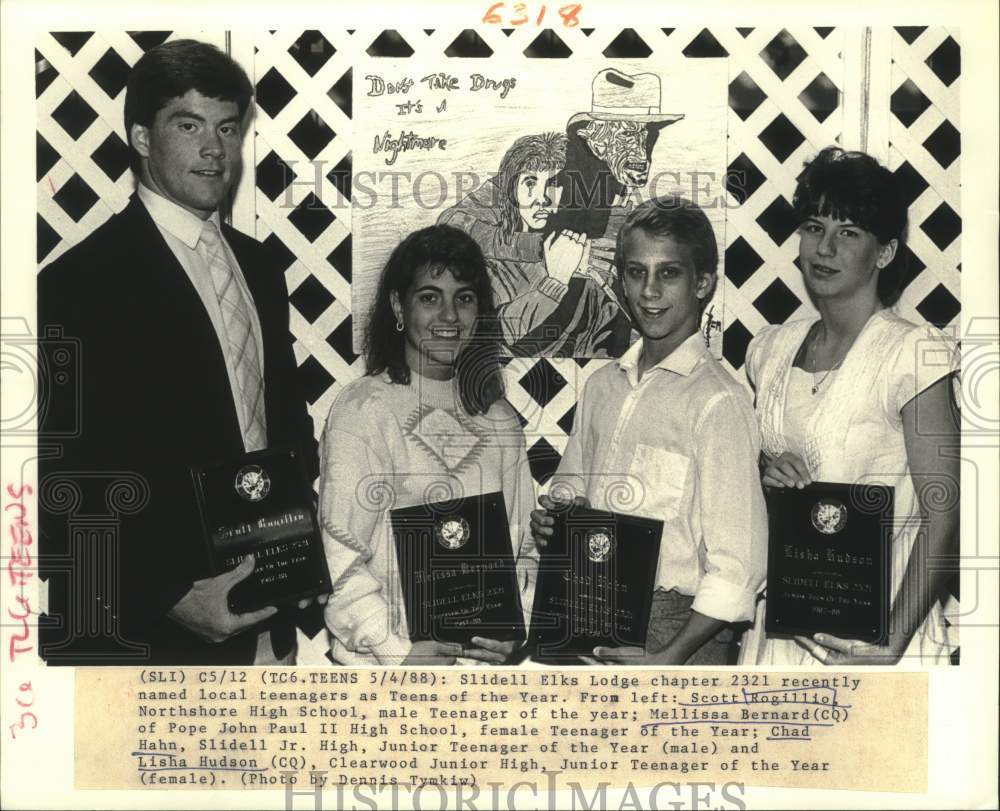 1988 Press Photo Slidell Elks Lodge Chapter 2321 honors Outstanding Teenagers - Historic Images