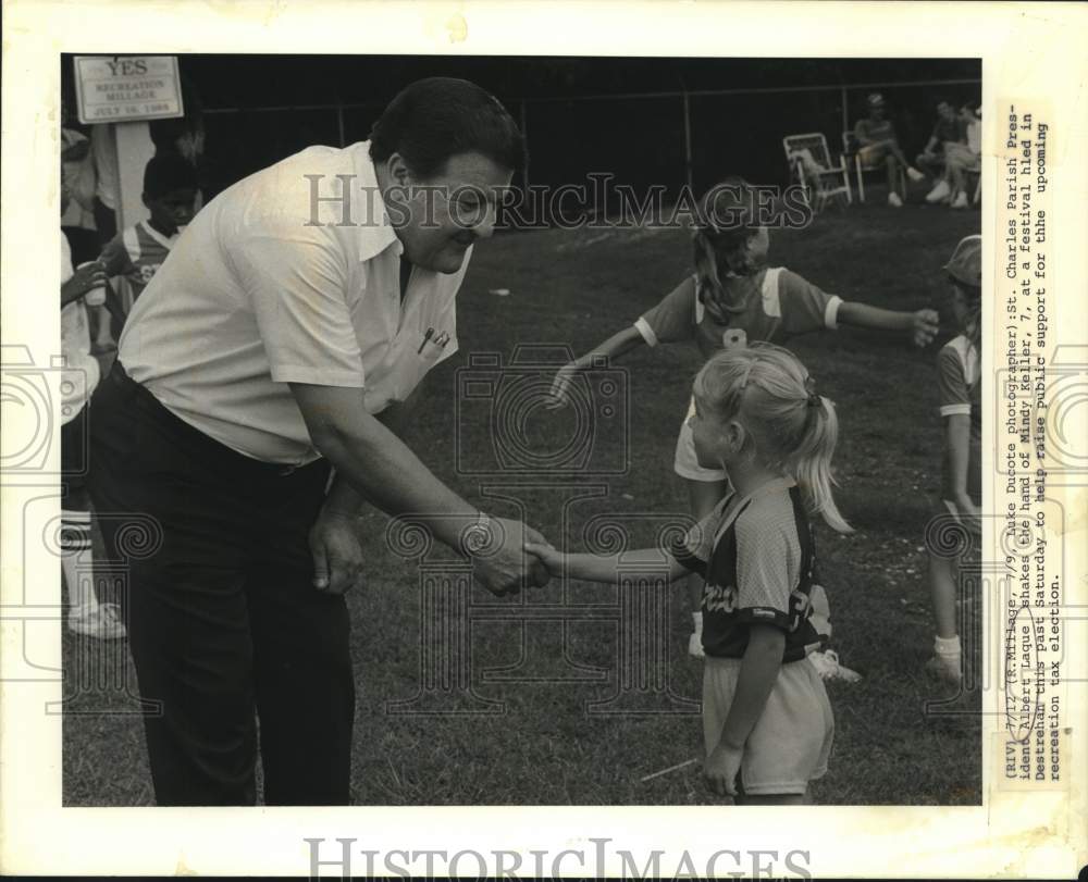 1988 Press Photo Parish Pres. Albert Laque &amp; Mindy Keller at Destrehan festival - Historic Images