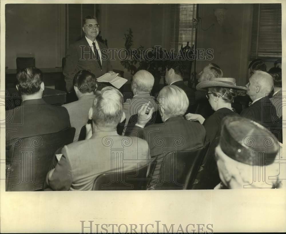 1965 Harnett Kane standing during Old Mint meeting at Gallier Hall - Historic Images