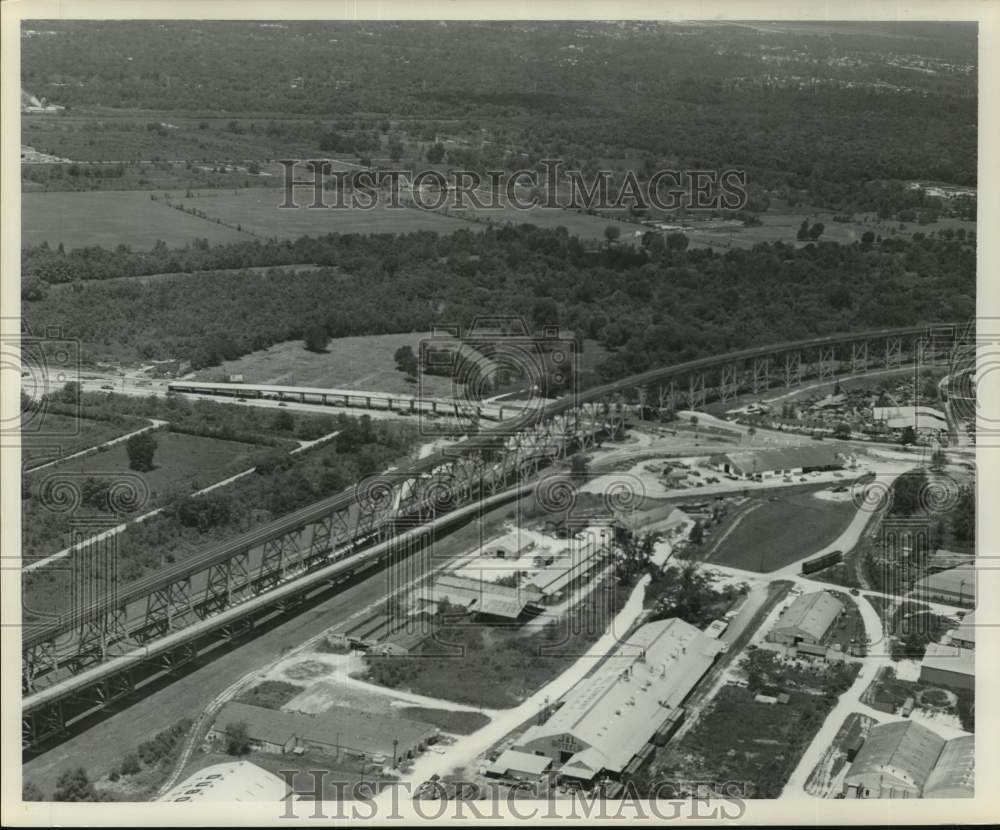 1960 Aerial view of Huey P. Long Bridge looking to Lake-Historic Images