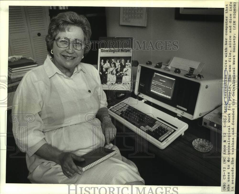 1988 Press Photo Marge Lessentine, Founder of the Genealogical  West Society - Historic Images