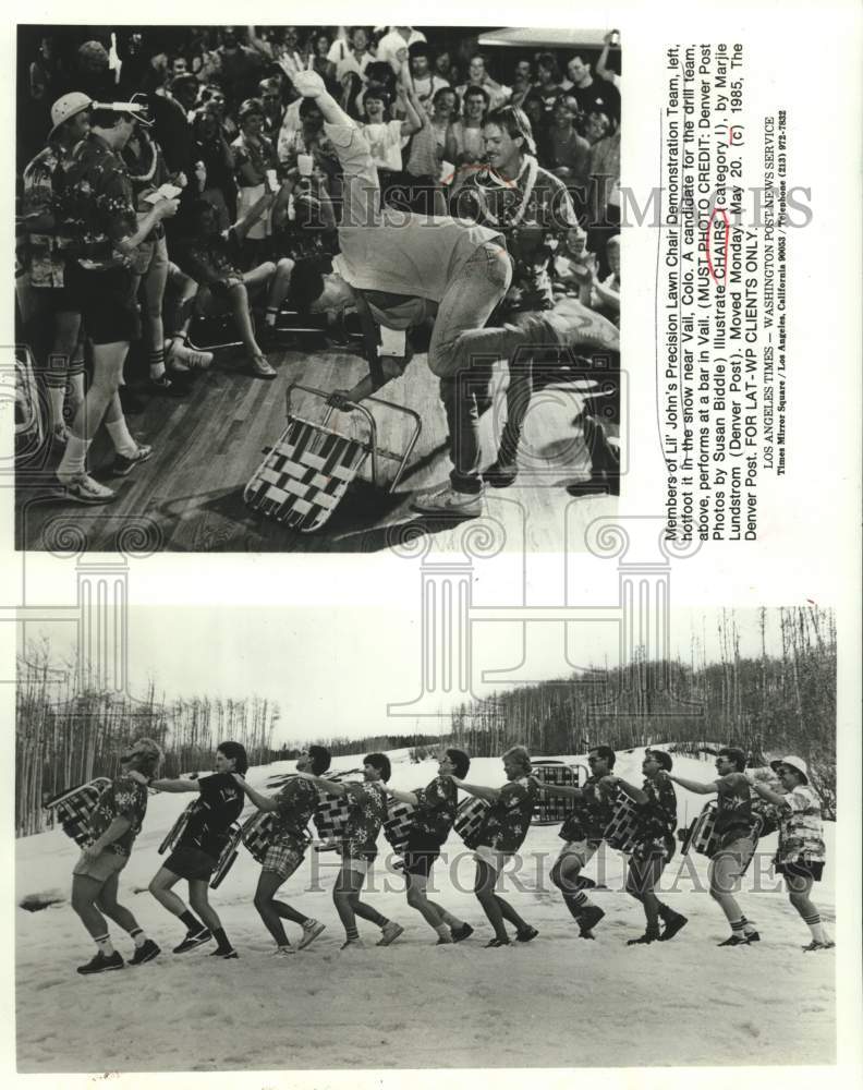 1985 Press Photo Lil&#39; John&#39;s Precision Lawn Chair Demonstration Team in Vail- Historic Images