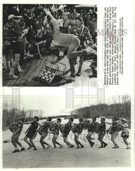 1985 Press Photo Lil' John's Precision Lawn Chair Demonstration Team in Vail- Historic Images