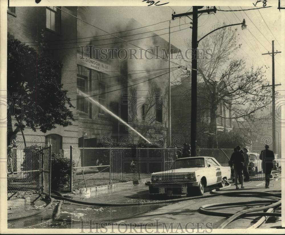1968 Firemen fight a fire in the McDonogh 38 School Annex-Historic Images