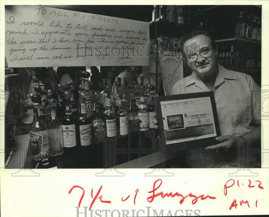 1987 Press Photo Jack Luizza With Thank You To Friends, Luizza Lounge & Grill - Historic Images
