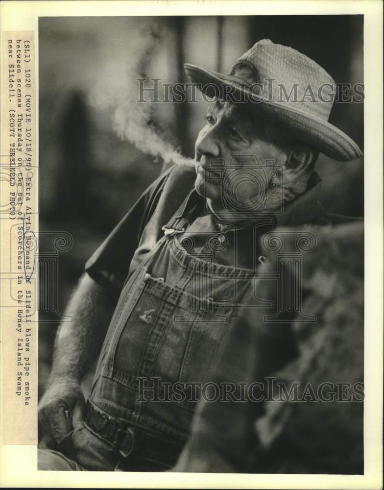 1990 Press Photo Alvin Normand on the set of Scorchers in the Honey Island Swamp- Historic Images