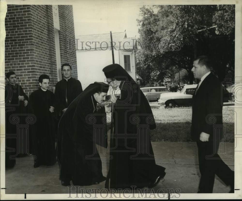 1960 Bishop Silas kissing the ring of his superior at Holy Trinity.-Historic Images