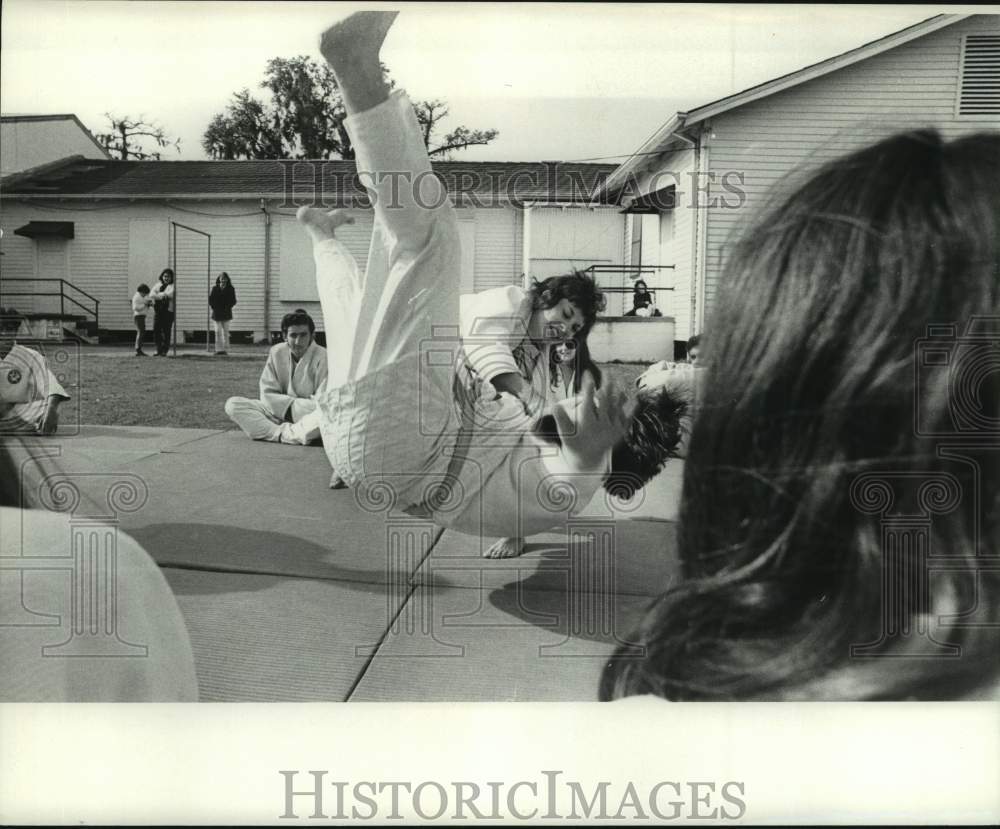 1971 Judo - Betty Rodriguez throws Henry Morel in Uki-Otoshi - Historic Images