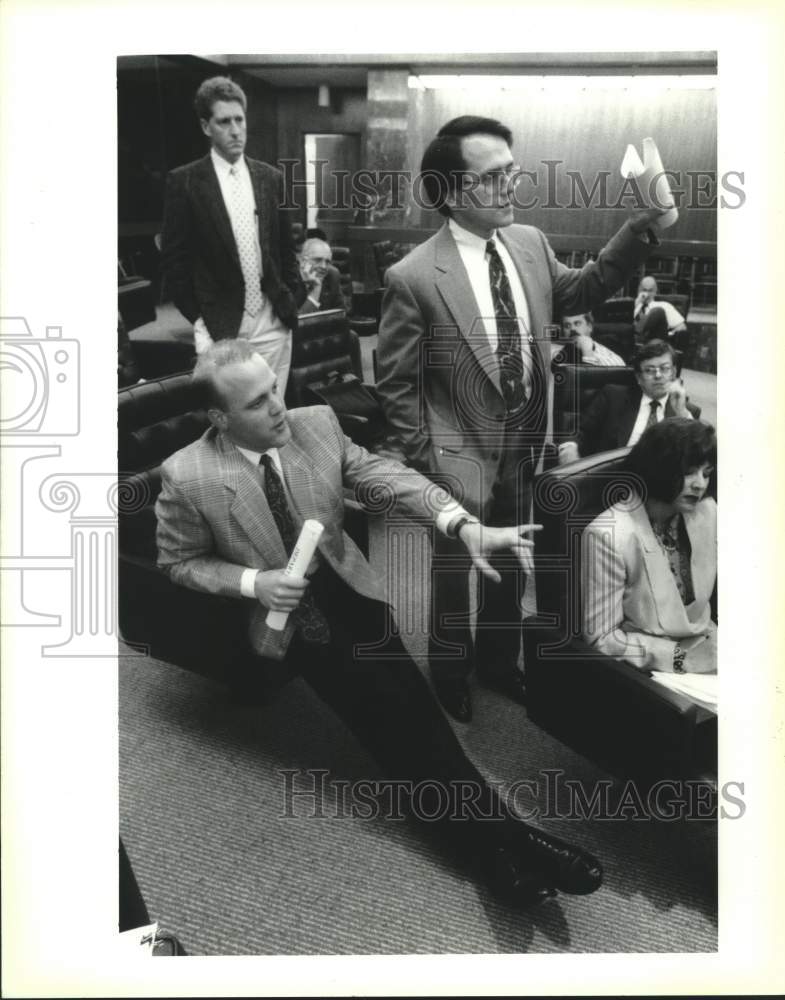 1993 Press Photo Senators discuss budget issues on Senate floor at State Capitol - Historic Images