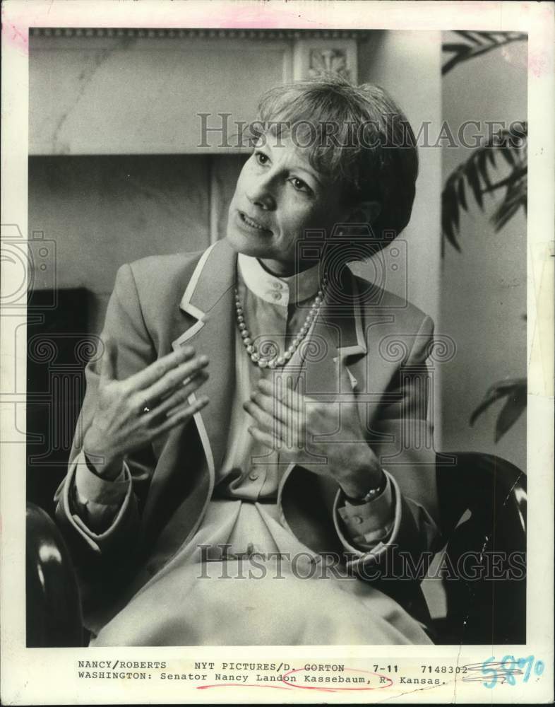 1992 Press Photo Senator Nancy Landon Kassebaum, R-Kansas - Historic Images