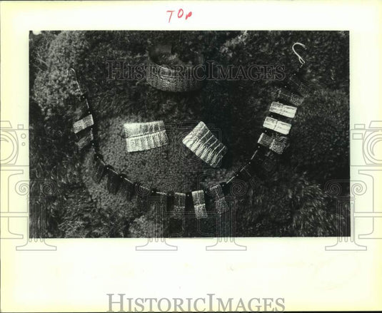 1992 Press Photo Earrings, Bracelet and Necklace By Gogo Ferguson Jewelry - Historic Images