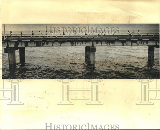 1979 Press Photo Runners In Perrier Mardi Gras Marathon Cross Lake Ponchartrain- Historic Images