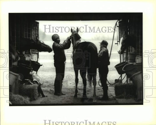 1995 Press Photo Exercise rider Paul Johnson & Trainer, Gilliam Dronet - Historic Images