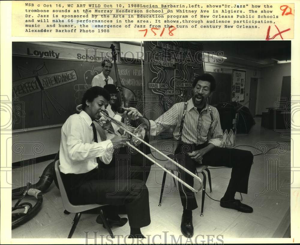 1988 Press Photo Musicians for Dr. Jazz Show at the Murray Henderson School - Historic Images