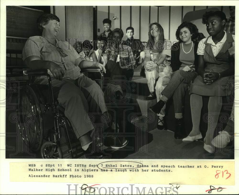 1988 Press Photo Ethel Istre, drama and speech teacher at O. Perry Walker High - Historic Images