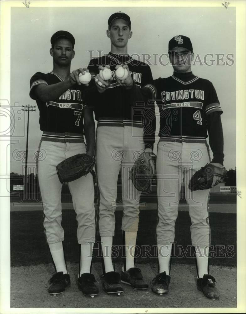 1991 Press Photo Covington High Lions Pitchers Show Their Stuff On The Mound - Historic Images