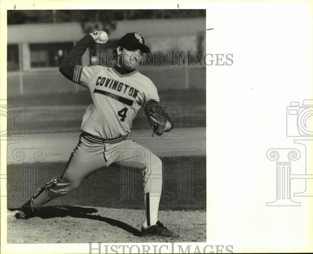 1991 Press Photo Baseball - Covington High pitcher Will Magee hurls a strike - Historic Images