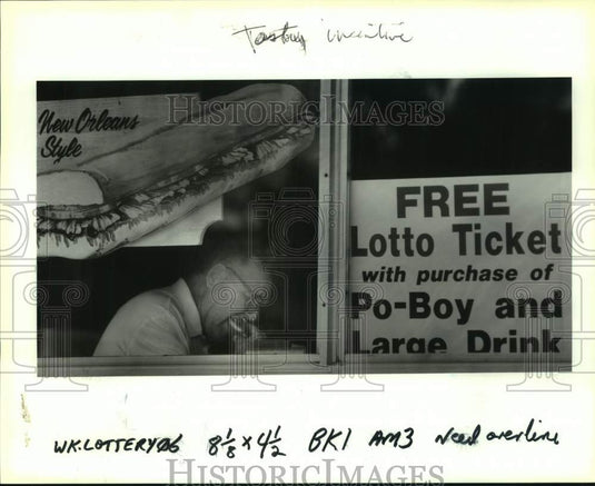 1991 Press Photo Haydel's Bakery Offers Free Lotto Ticket With Meal, Metairie - Historic Images