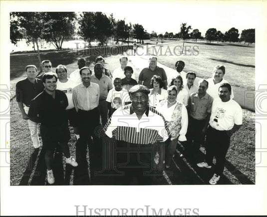 1994 Press Photo Larry Lundy donates to each area Booster Club presidents - Historic Images
