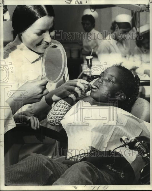 1973 Betty Bosse & Lisa -Loyola University's dental hygienic clinic - Historic Images