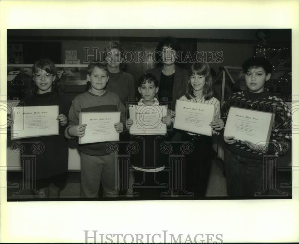 1989 Press Photo Winners of Young Author&#39;s Writing Contest at Mandeville Middle - Historic Images