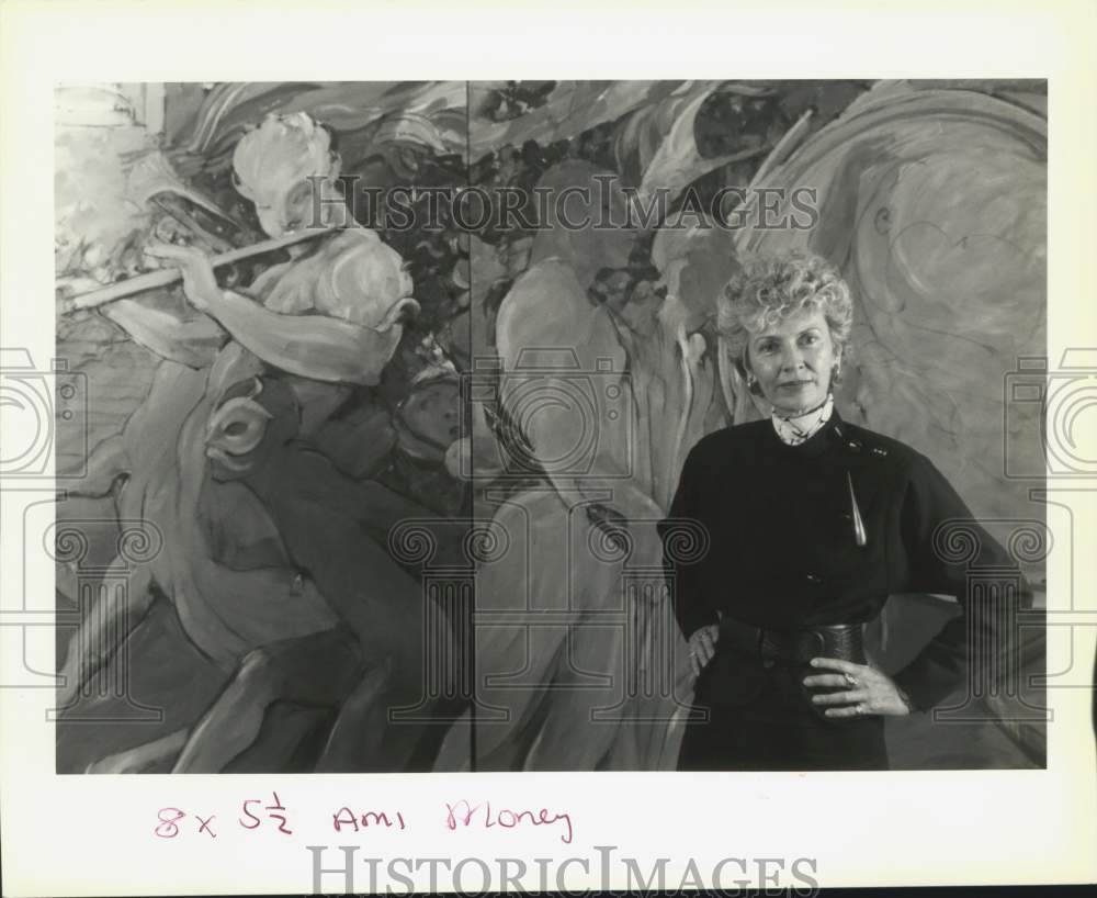 1989 Marion McCollum with mural by local artist, French Quarters - Historic Images