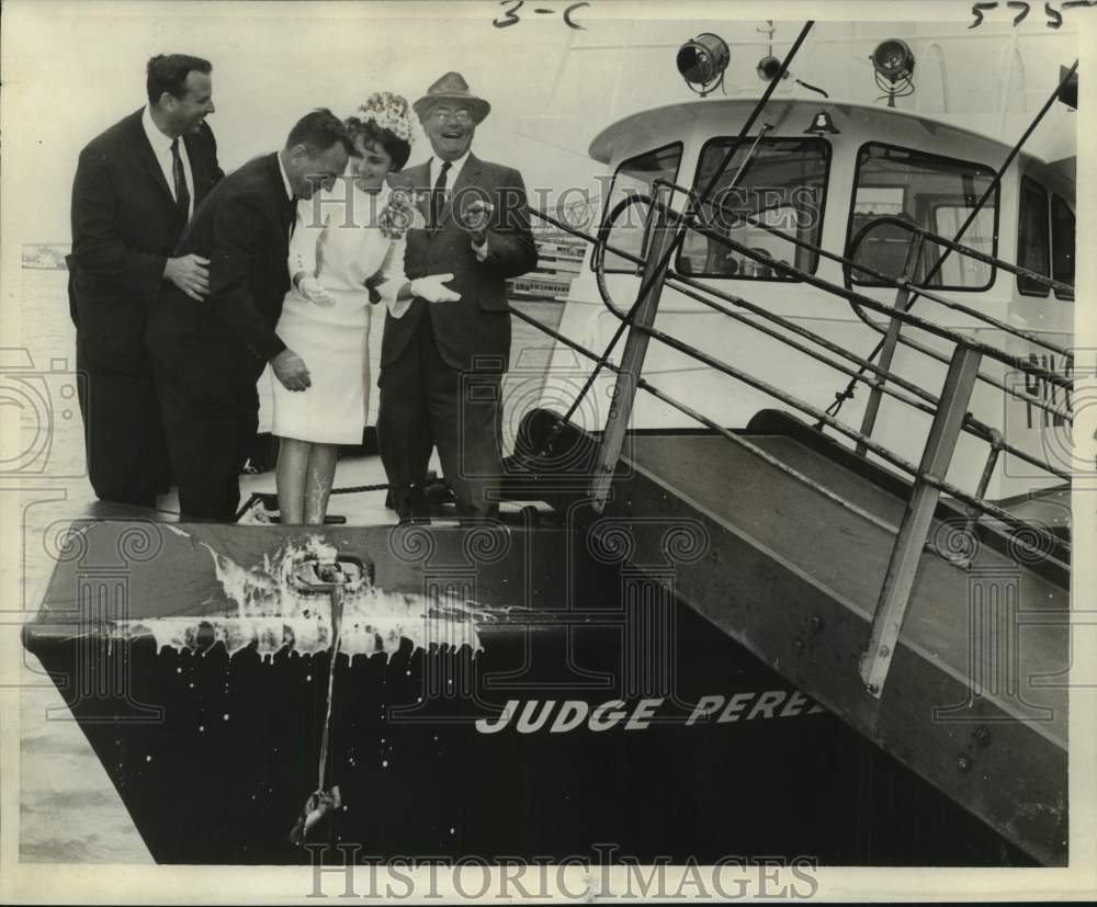 1967 Officers during christening of "Judge Perez" boat at Eads Plaza-Historic Images