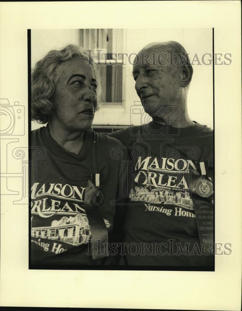1990 Press Photo Mary Ann Gibson & Ernest Materne at the Senior Olympics - Historic Images
