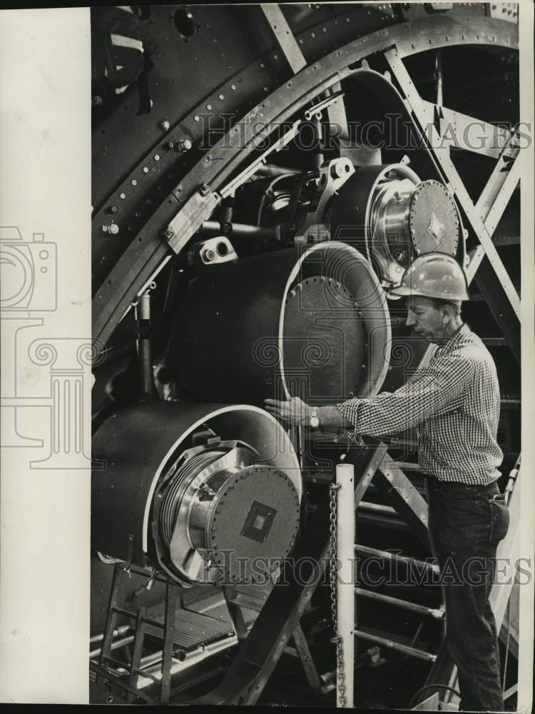 1966 Lloyd Polson of Boeing Co Stands by Saturn V First Stage Rocket - Historic Images