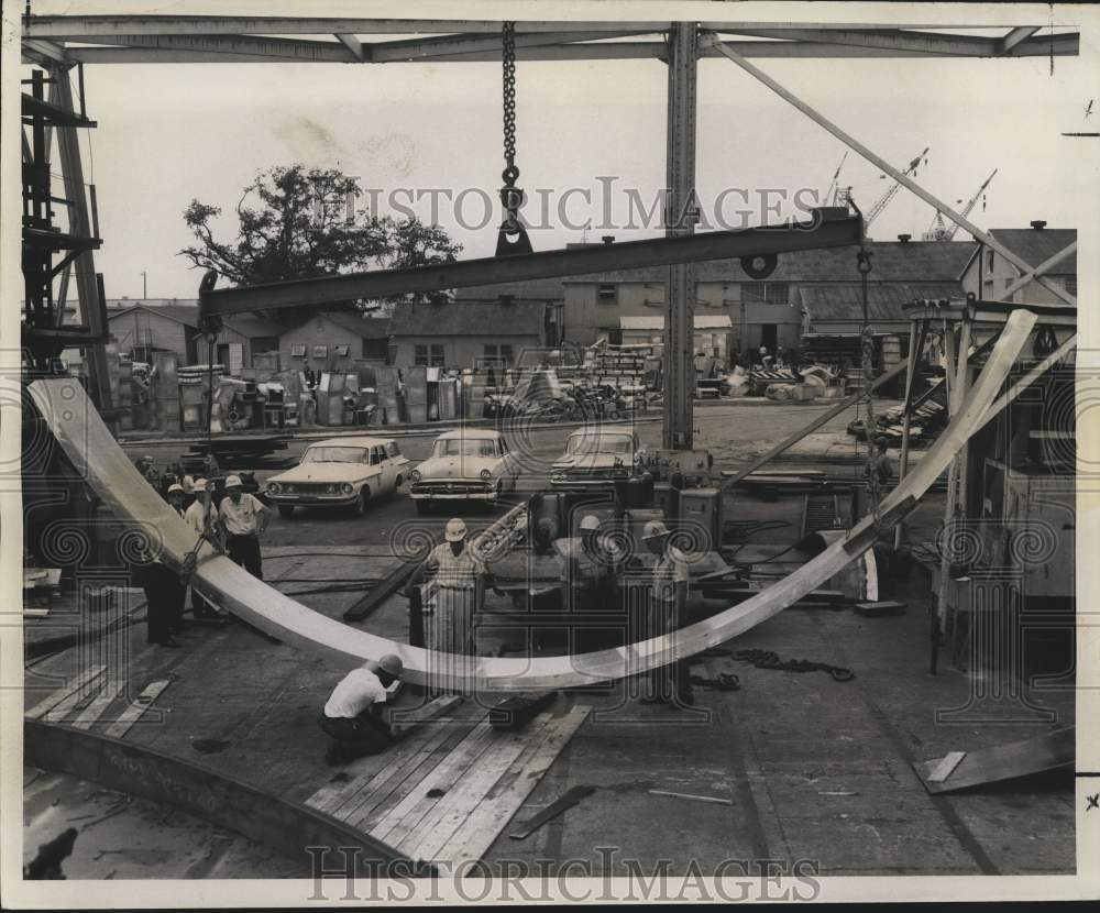 1962 Curved Rocket Booster Part Assembled by Workers - Historic Images