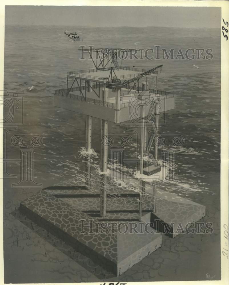 1977 Press Photo Sketch of Jack-up Storage Platform built for Louisiana in Texas - Historic Images