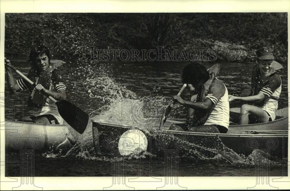 1984 Explorer Scouts race canoes in Louisiana Bayou St. John - Historic Images