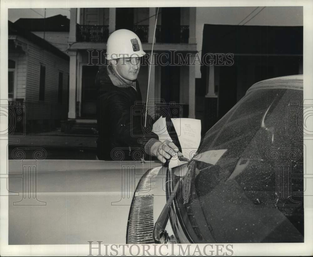 1969 New Orleans Police Strike - Striker Puts Pamphlets on Cars - Historic Images