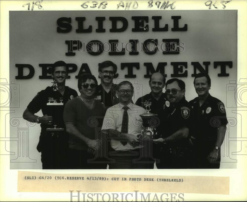 1989 Slidell Police Department Members Hold Trophy - Historic Images