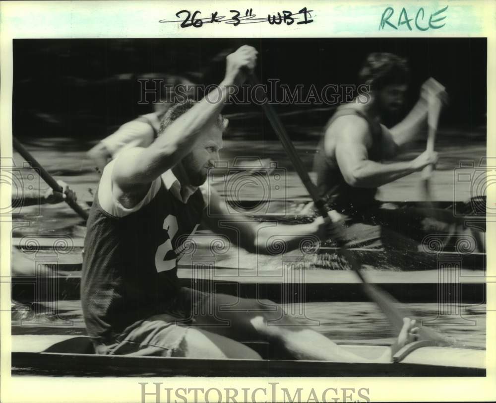 1989 Press Photo World championship pirogue race, Bayou Des Families in Crown Pt- Historic Images