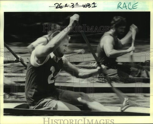 1989 Press Photo World championship pirogue race, Bayou Des Families in Crown Pt- Historic Images