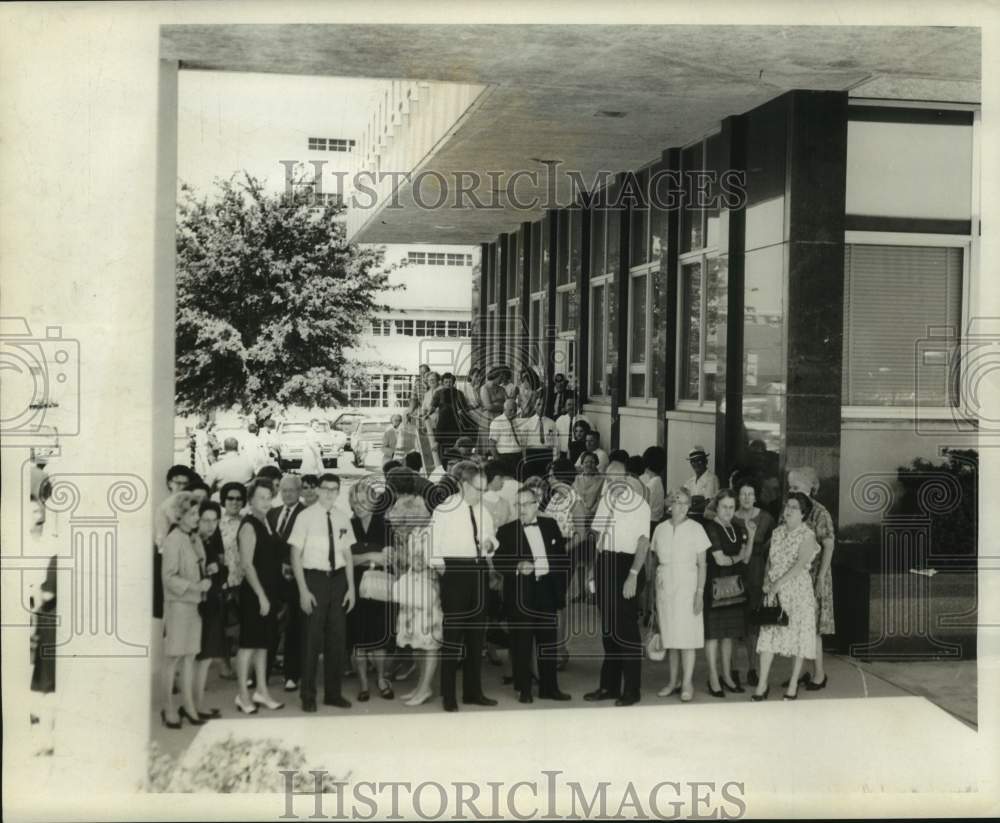 1966 Crowd outside office building during fire drill in Louisiana - Historic Images