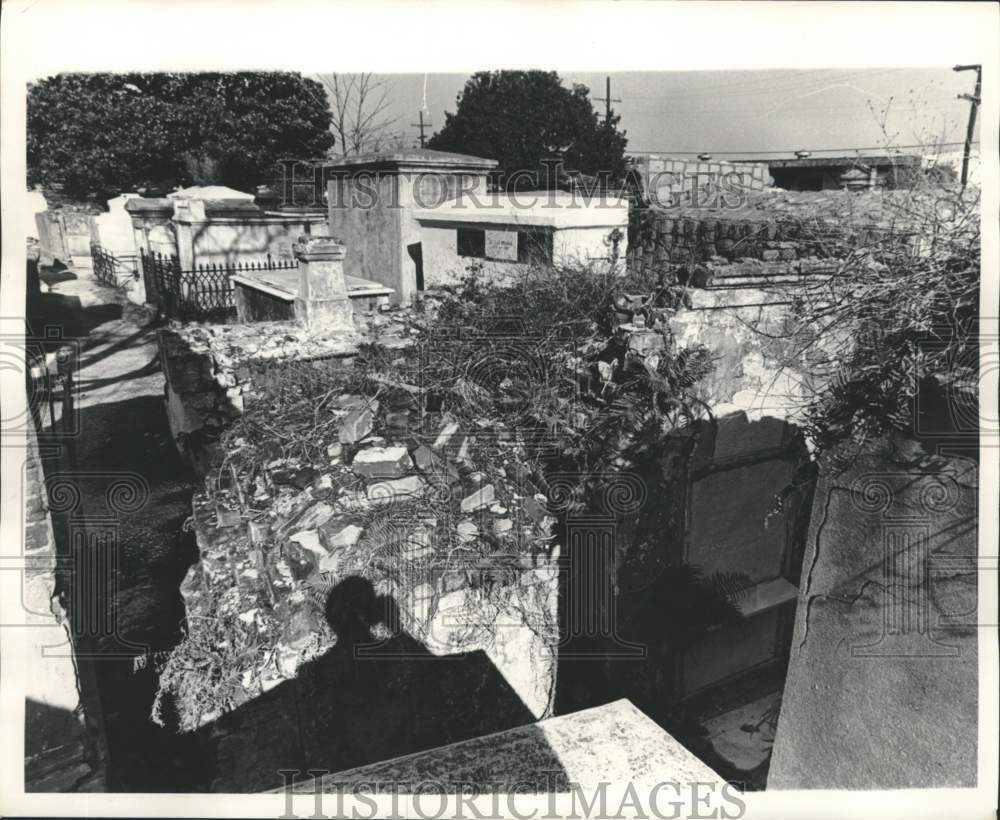1974 Press Photo St. Louis Cemetery Number 1, New Orleans Overgrown - Historic Images