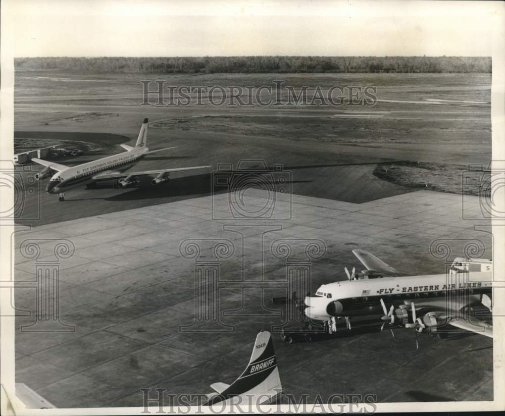 1960 Propellar type plane after landing at airport-Historic Images