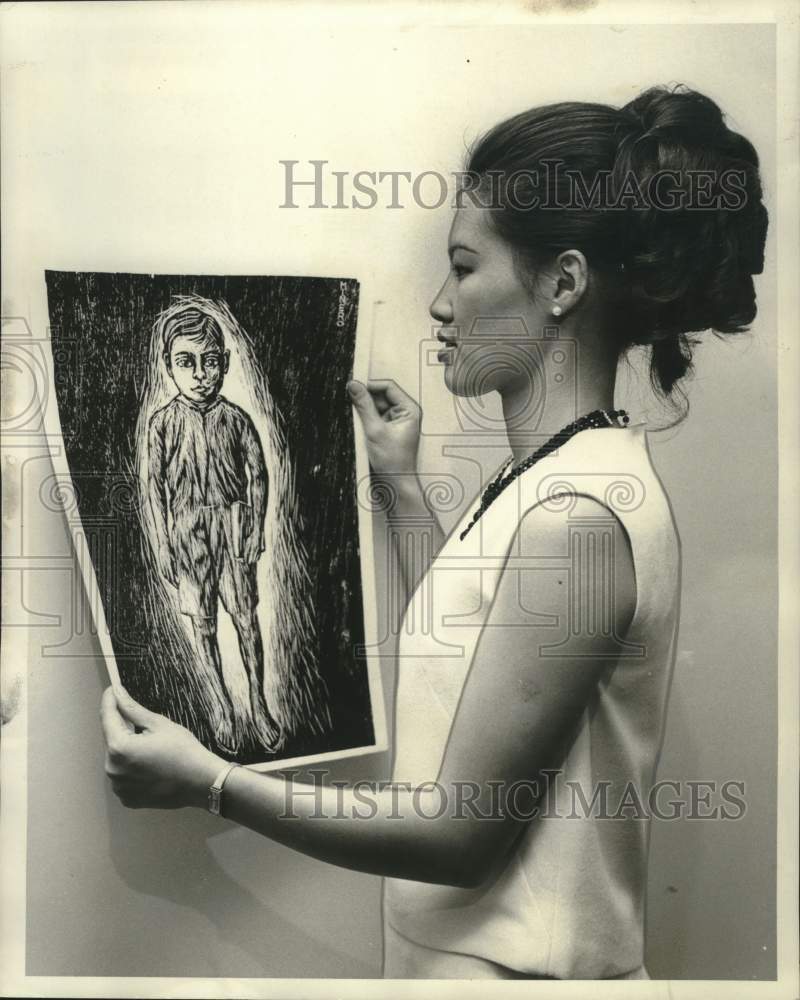 1968 Lin Runge of the International House Staff with Minero Woodcut - Historic Images