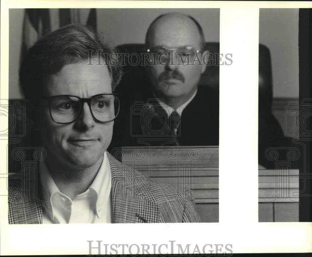 1990 actors Jon Russo, Rick Sasnett in &quot;Night of January 16th&quot; Play - Historic Images