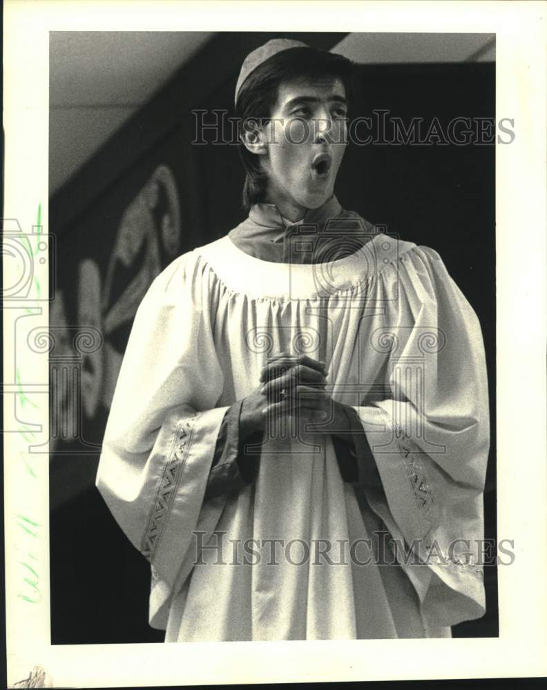 1988 Roger Sosa portrays St. Charles Borromeo in school play - Historic Images