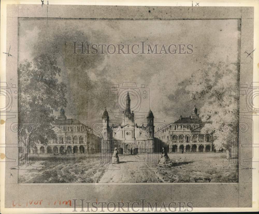 1849 St. Louis Cathedral, Louisiana drawing by Gaston in 1849-Historic Images