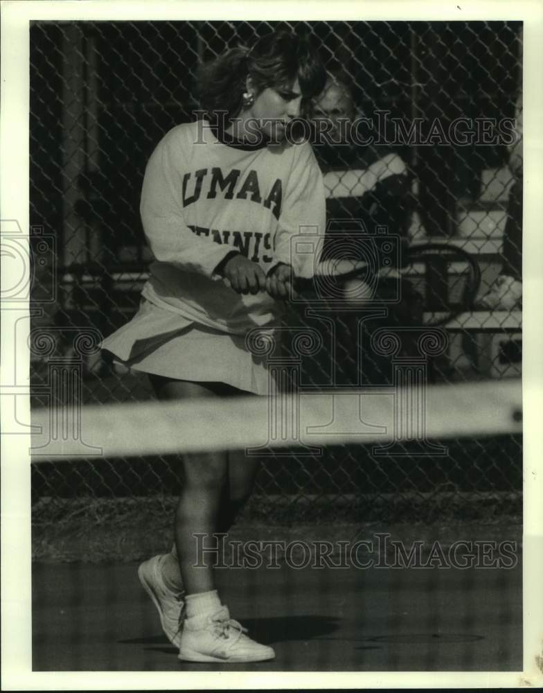 1986 Press Photo Kim Schmitz in Sugar Bowl Tennis match at Wisner Tennis Center- Historic Images