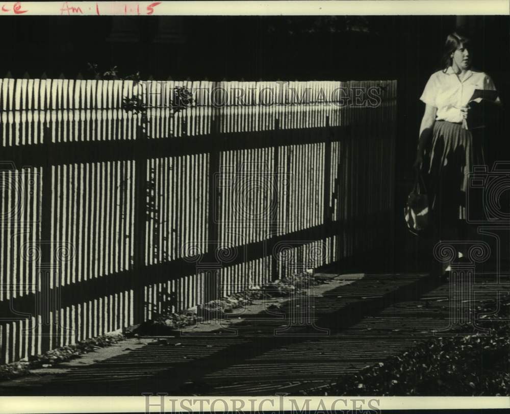 1984 Mercy Academy Student Kim Harris walks State &amp; Freret Streets - Historic Images