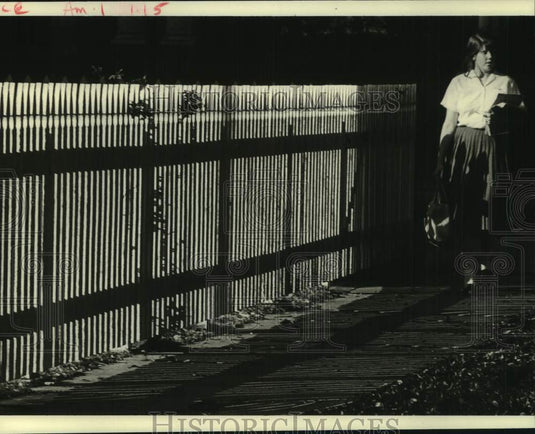 1984 Mercy Academy Student Kim Harris walks State & Freret Streets - Historic Images